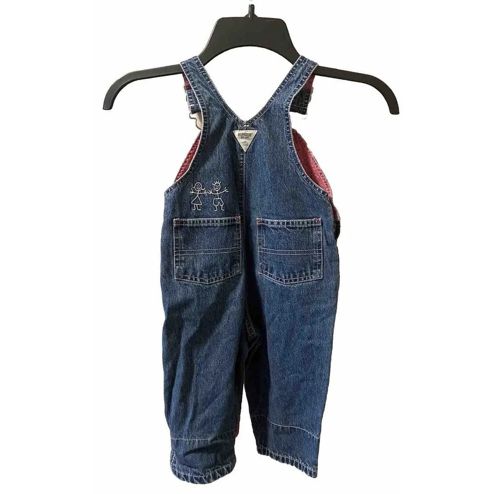 OshKosh Jeans Overalls Bibs SZ 12M Embroidered Bird‎ Cat Apple Pink Lined - Picture 7 of 8